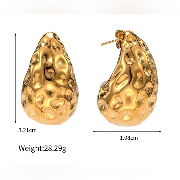18K Gold Teardrop Earrings*Raindrop Earrings*Gold Textured Earrings - Picture 6 of 6